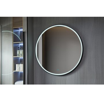 Bella Mirror Tweede kans Spiegel rond 80 cm met zwart frame, led verlichting en anti condens - 000003