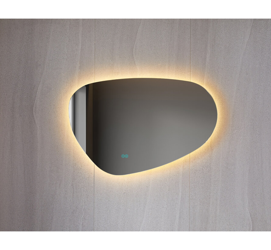 Spiegel asymmetrisch organische led verlichting en anti-condens 60 cm breed en 40 cm hoog