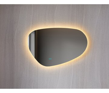 Spiegel asymmetrisch organische led verlichting en anti-condens 140 cm breed en 75 cm hoog