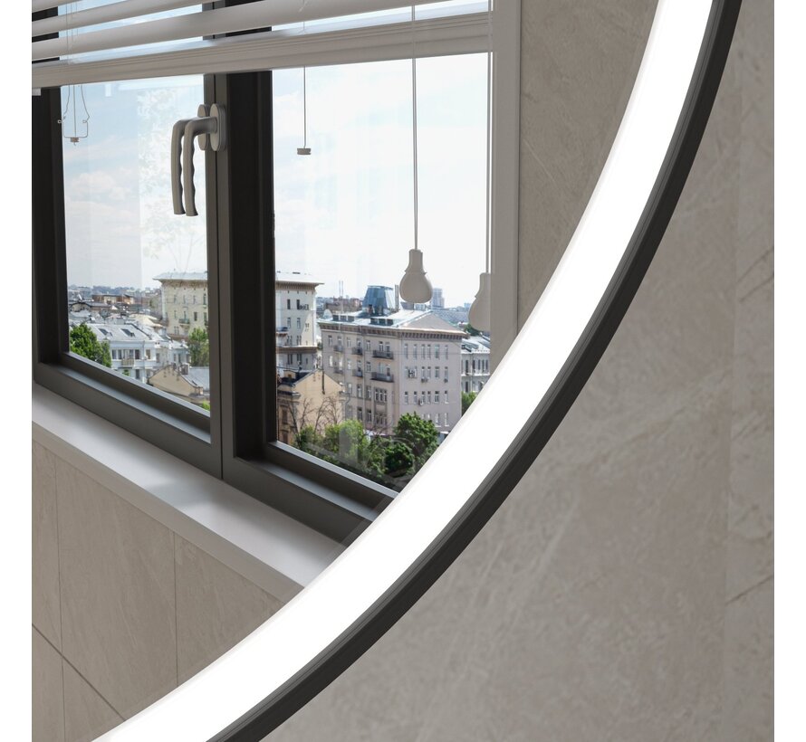 Smart spiegel rond 100cm zwart frame met led verlichting, anti-condens en wifi