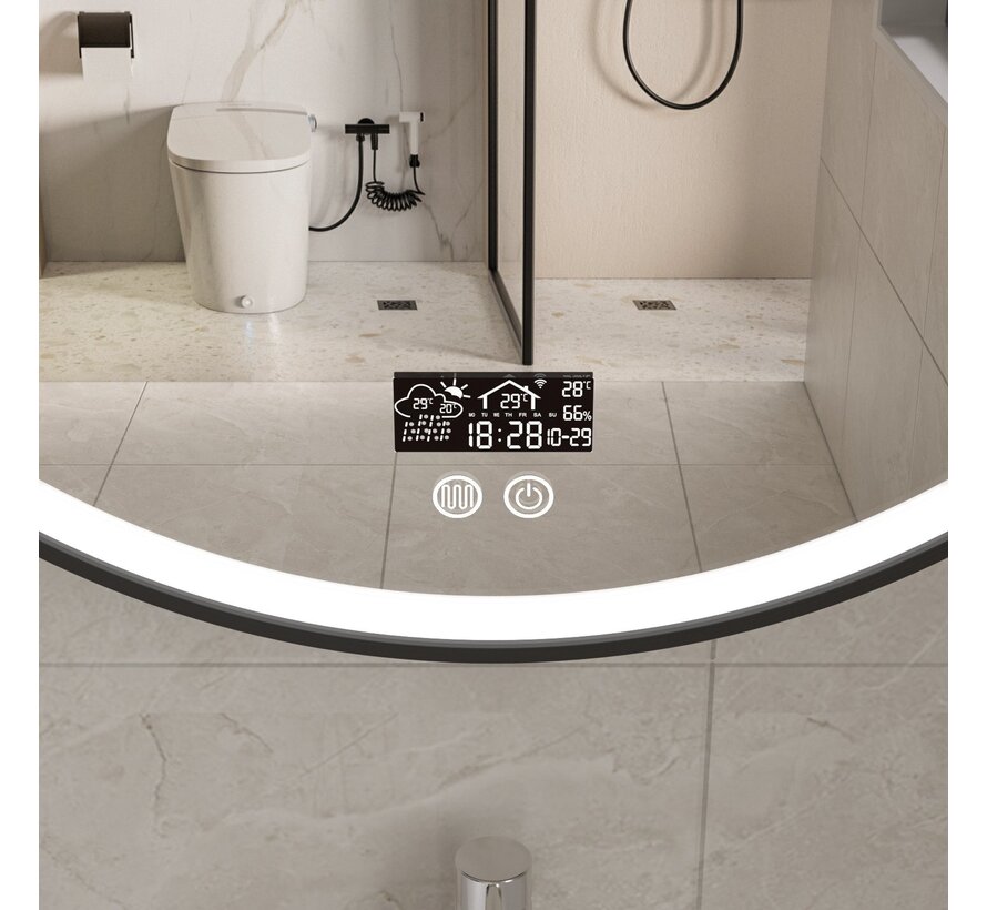 Smart spiegel rond 100cm zwart frame met led verlichting, anti-condens en wifi