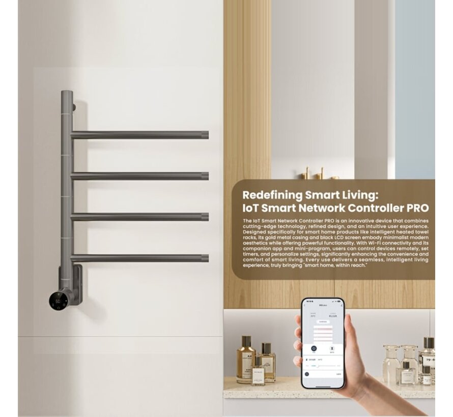 Elektrische handdoek radiator gun metal look met thermostaat
