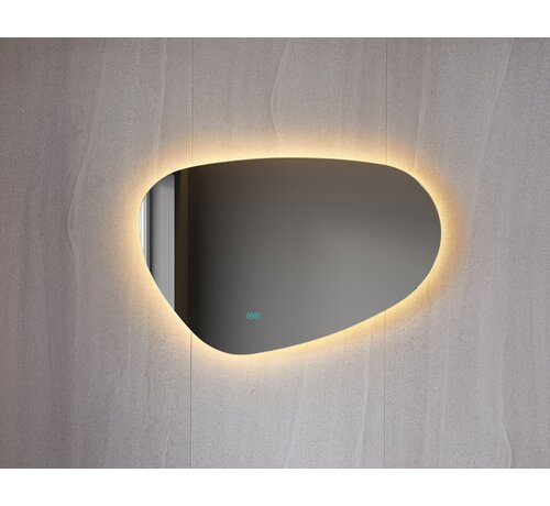 Spiegel asymmetrisch organische led verlichting en anti-condens 140 cm breed en 75 cm hoog