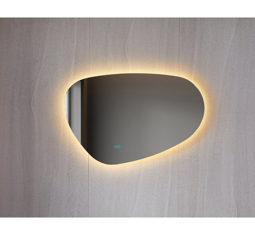 Spiegel asymmetrisch organische led verlichting en anti-condens 140 cm breed en 75 cm hoog