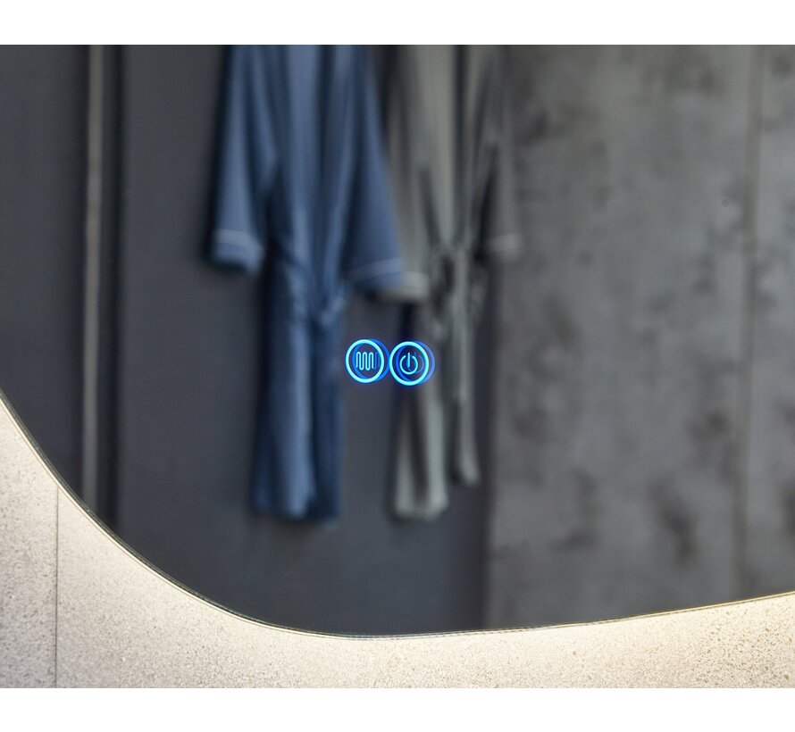 Spiegel asymmetrisch organische led verlichting en anti-condens 140 cm breed en 75 cm hoog