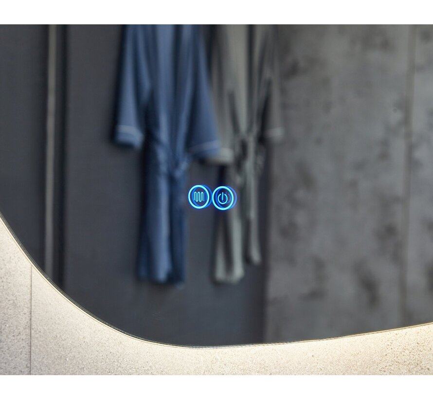 Spiegel asymmetrisch organische led verlichting en anti-condens 90 cm breed en 60 cm hoog