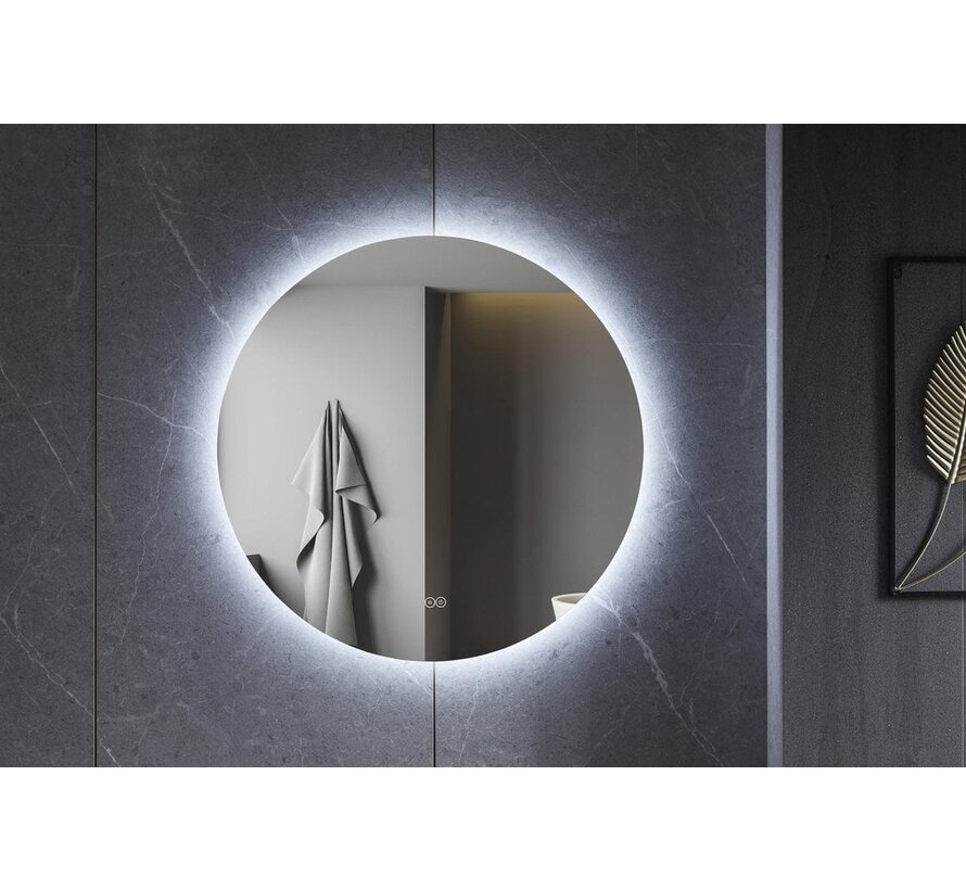 Spiegel rond 120 cm frameloos, rondom led verlichting en anti-condens