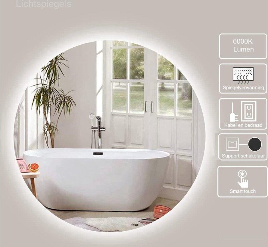 Spiegel rond 80 cm frameloos, rondom led verlichting en anti condens