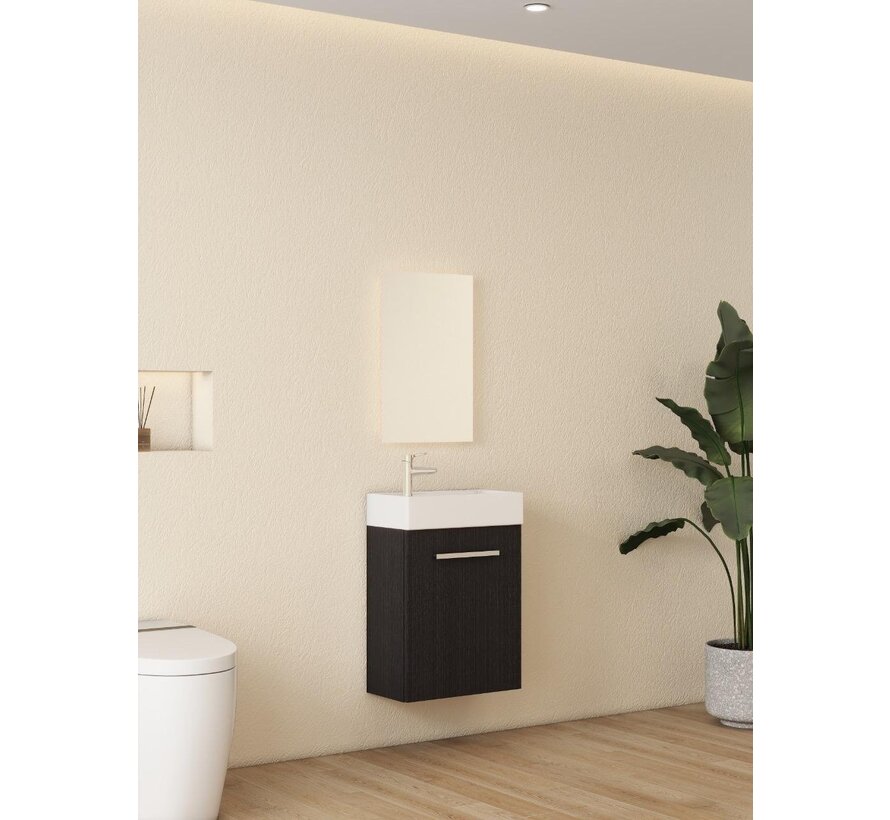 Nurion Toiletmeubel Max - glanzend wit basin en zwart houten kast - 45 x 25 x 72 cm