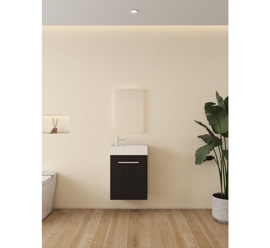 Nurion Toiletmeubel Max - glanzend wit basin en zwart houten kast - 45 x 25 x 72 cm