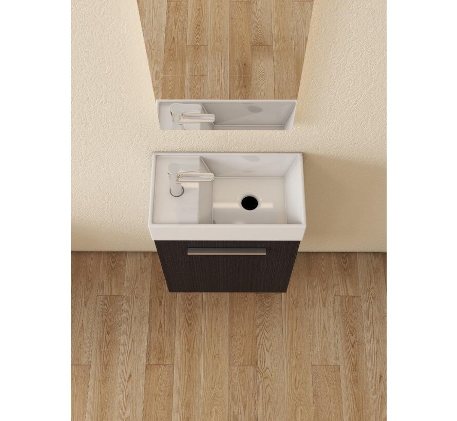 Nurion Toiletmeubel Max - glanzend wit basin en zwart houten kast - 45 x 25 x 72 cm