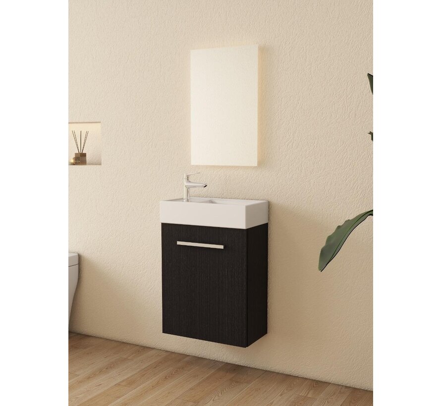 Nurion Toiletmeubel Max - glanzend wit basin en zwart houten kast - 45 x 25 x 72 cm