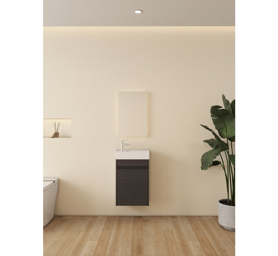 Nurion Toiletmeubel Luca - glanzend wit basin en zwart houten kast - 41 x 22,5 x 65 cm
