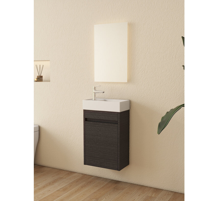 Nurion Toiletmeubel Luca - glanzend wit basin en zwart houten kast - 41 x 22,5 x 65 cm