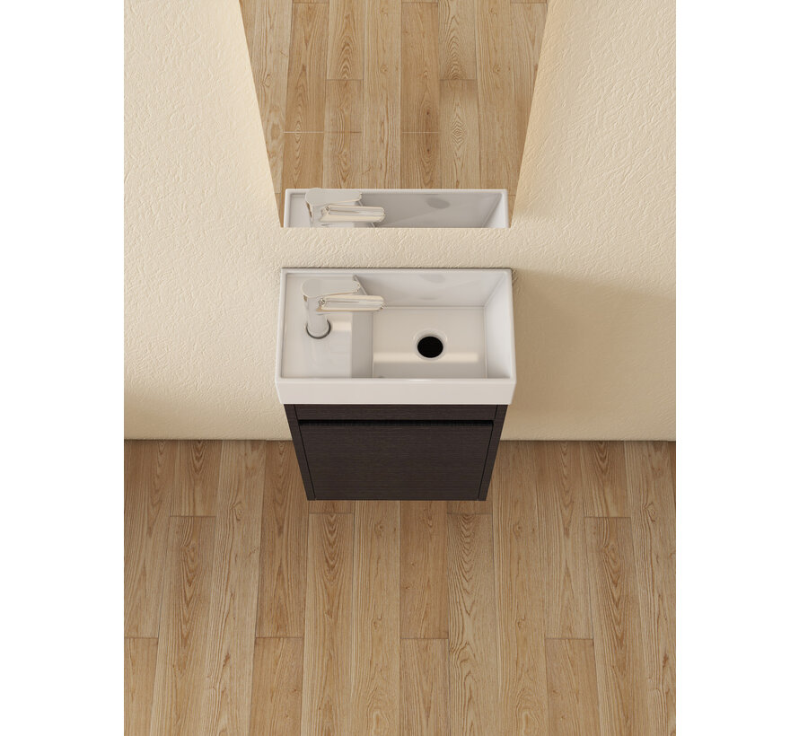 Nurion Toiletmeubel Luca - glanzend wit basin en zwart houten kast - 41 x 22,5 x 65 cm