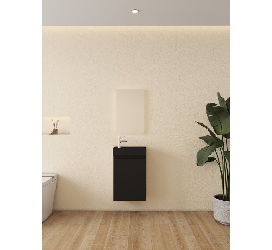 Nurion Toiletmeubel Milan - mat zwarte basin en zwart houden kast - 45 x 22,5 x 65 cm