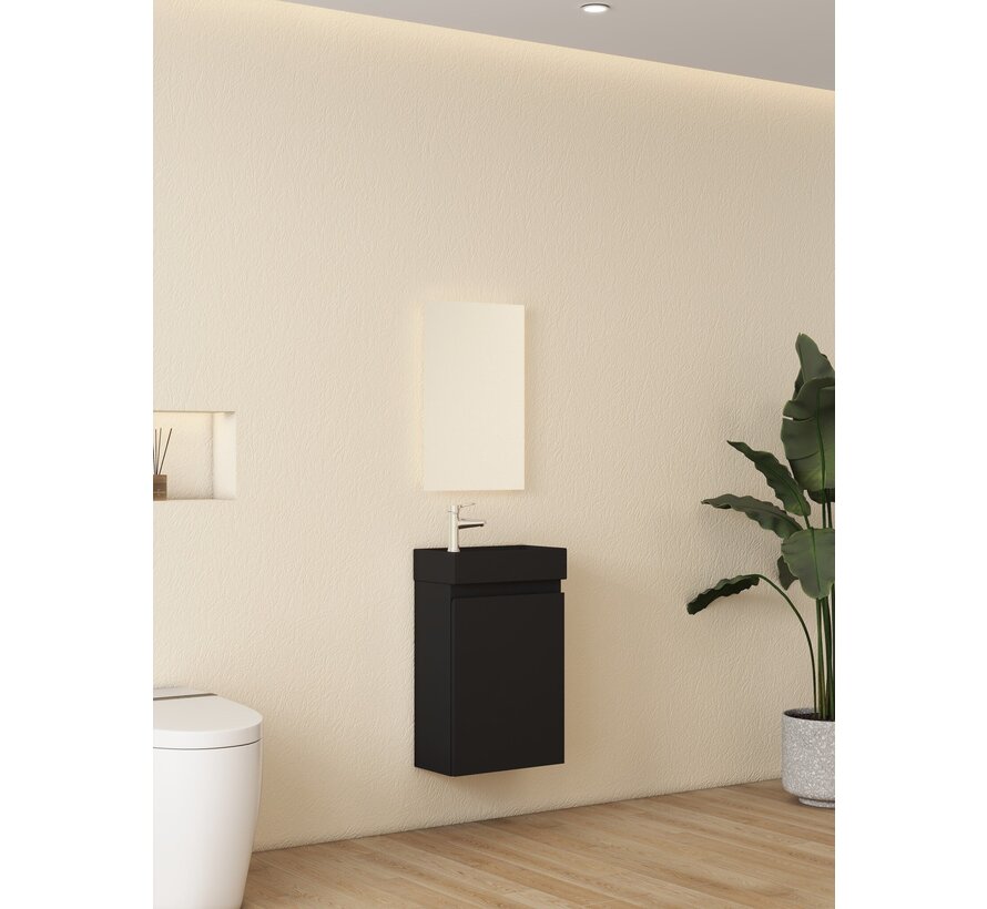 Nurion Toiletmeubel Milan - mat zwarte basin en zwart houden kast - 45 x 22,5 x 65 cm
