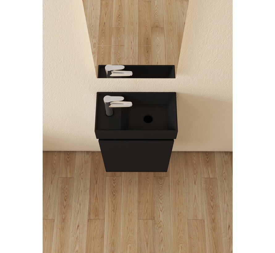 Nurion Toiletmeubel Milan - mat zwarte basin en zwart houden kast - 45 x 22,5 x 65 cm