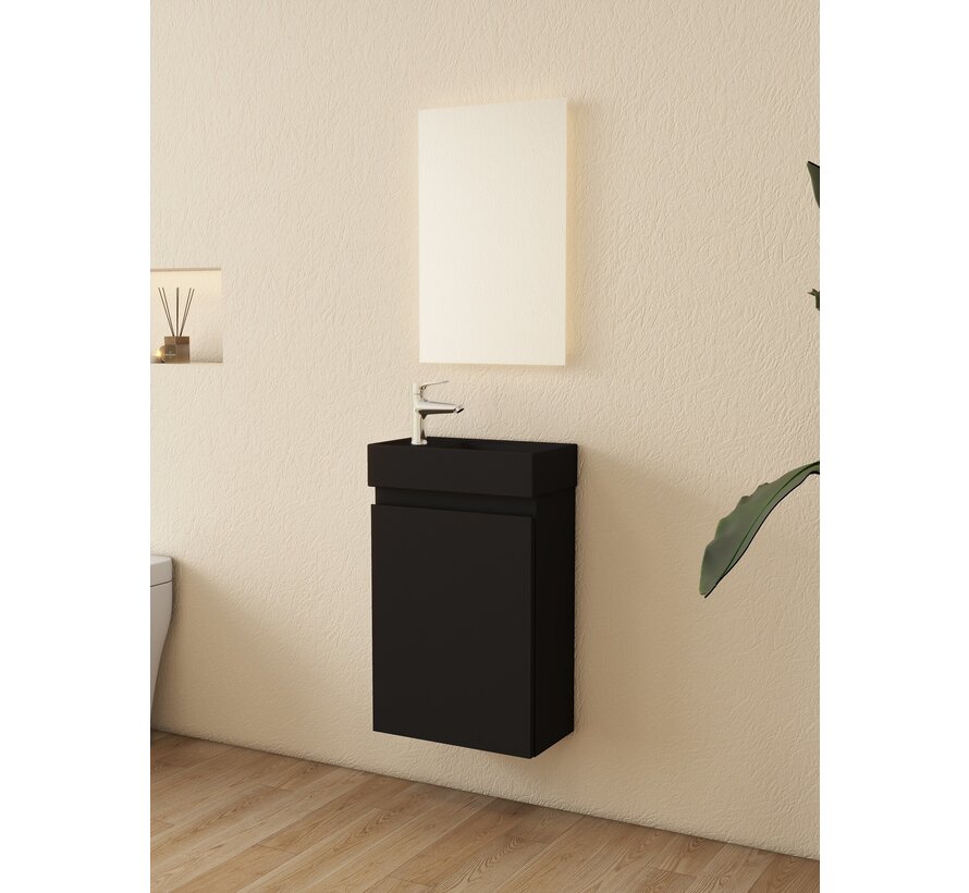 Nurion Toiletmeubel Milan - mat zwarte basin en zwart houden kast - 45 x 22,5 x 65 cm