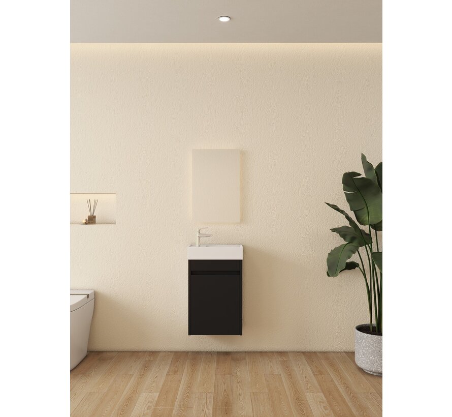 Nurion Toiletmeubel Tess - glanzend witte basin en zwart houten kast - 41 x 22,5 x 65 cm