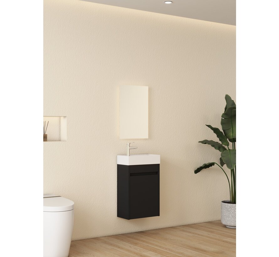 Nurion Toiletmeubel Tess - glanzend witte basin en zwart houten kast - 41 x 22,5 x 65 cm