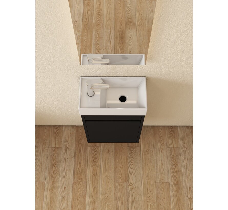 Nurion Toiletmeubel Tess - glanzend witte basin en zwart houten kast - 41 x 22,5 x 65 cm
