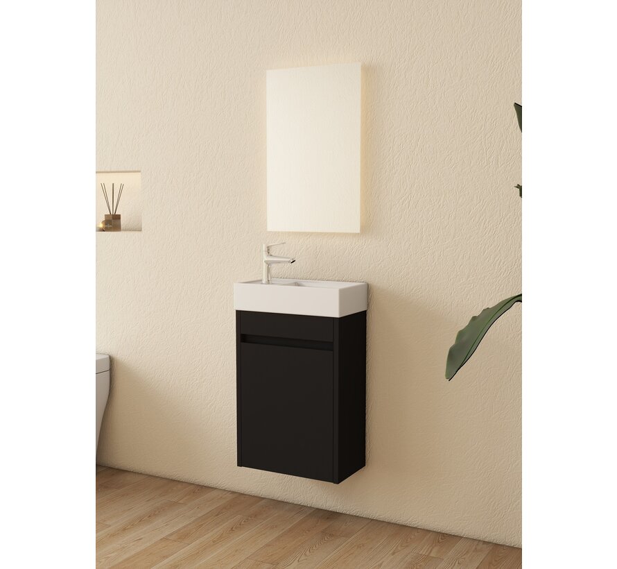 Nurion Toiletmeubel Tess - glanzend witte basin en zwart houten kast - 41 x 22,5 x 65 cm