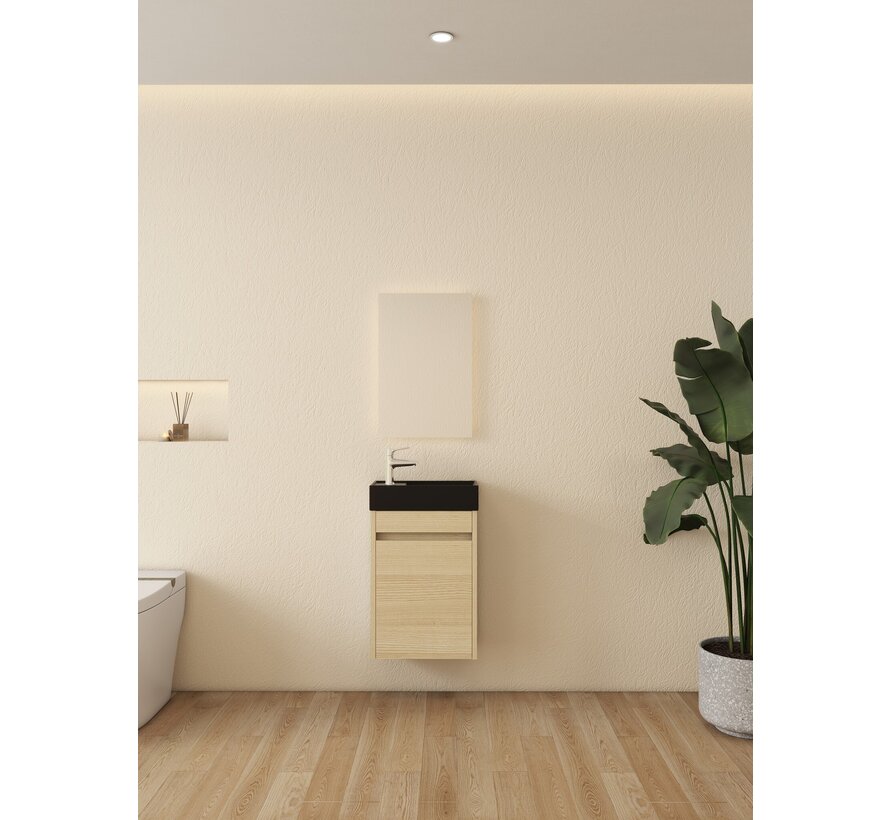 Nurion Toiletmeubel Sam - mat zwarte basin en licht houten kast - 41 x 22,5 x 65 cm