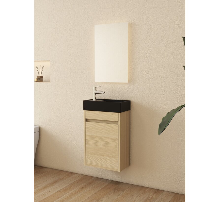 Nurion Toiletmeubel Sam - mat zwarte basin en licht houten kast - 41 x 22,5 x 65 cm