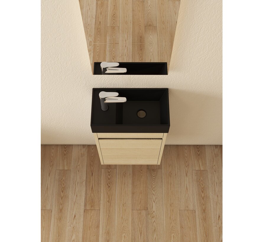 Nurion Toiletmeubel Sam - mat zwarte basin en licht houten kast - 41 x 22,5 x 65 cm