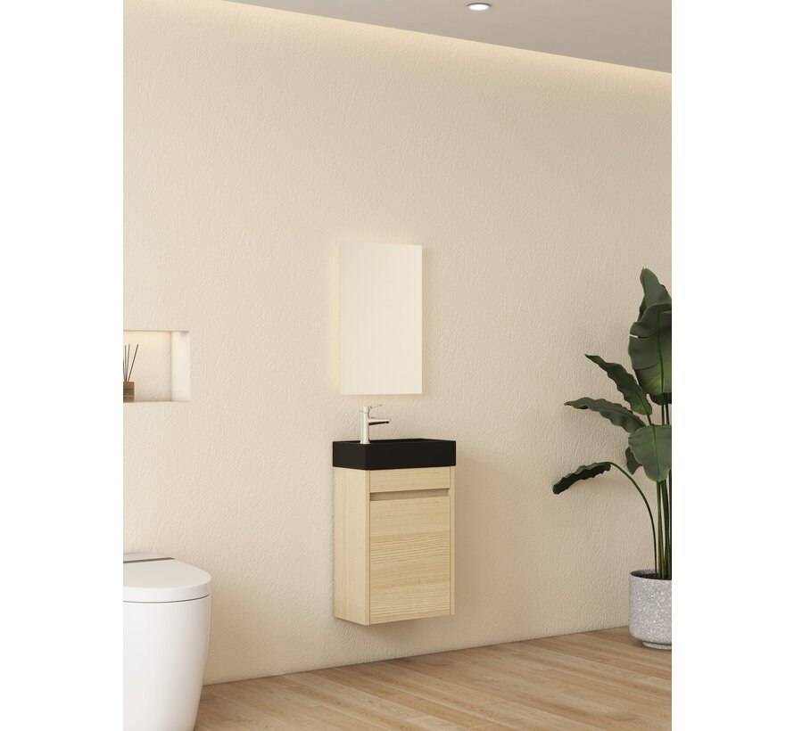 Nurion Toiletmeubel Sam - mat zwarte basin en licht houten kast - 41 x 22,5 x 65 cm