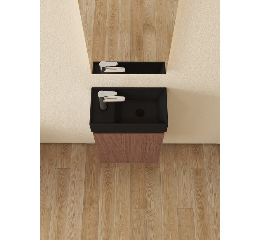 Nurion Toiletmeubel Jule - mat zwarte basin en dinker houten kast - 41 x 22,5 x 65 cm