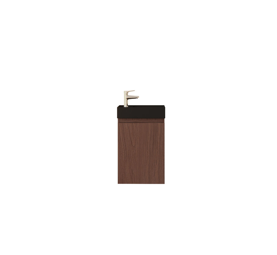 Nurion Toiletmeubel Jule - mat zwarte basin en dinker houten kast - 41 x 22,5 x 65 cm