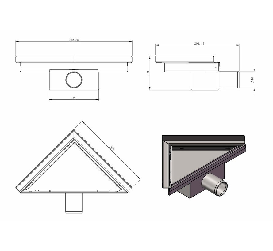 Hoekdrain 20 x 28 x 8 cm RVS