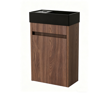 Nurion Nurion Toiletmeubel Jule - mat zwarte basin en dinker houten kast - 41 x 22,5 x 65 cm