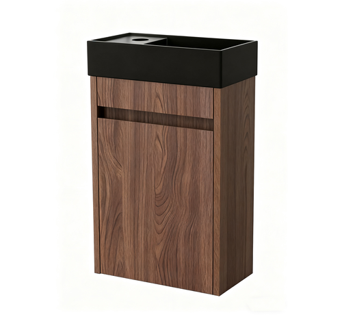 Nurion Nurion Toiletmeubel Jule - mat zwarte basin en dinker houten kast - 41 x 22,5 x 65 cm