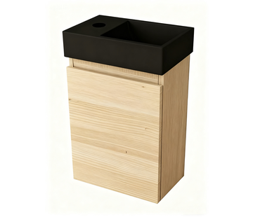 Nurion Nurion Toiletmeubel Sam - mat zwarte basin en licht houten kast - 41 x 22,5 x 65 cm