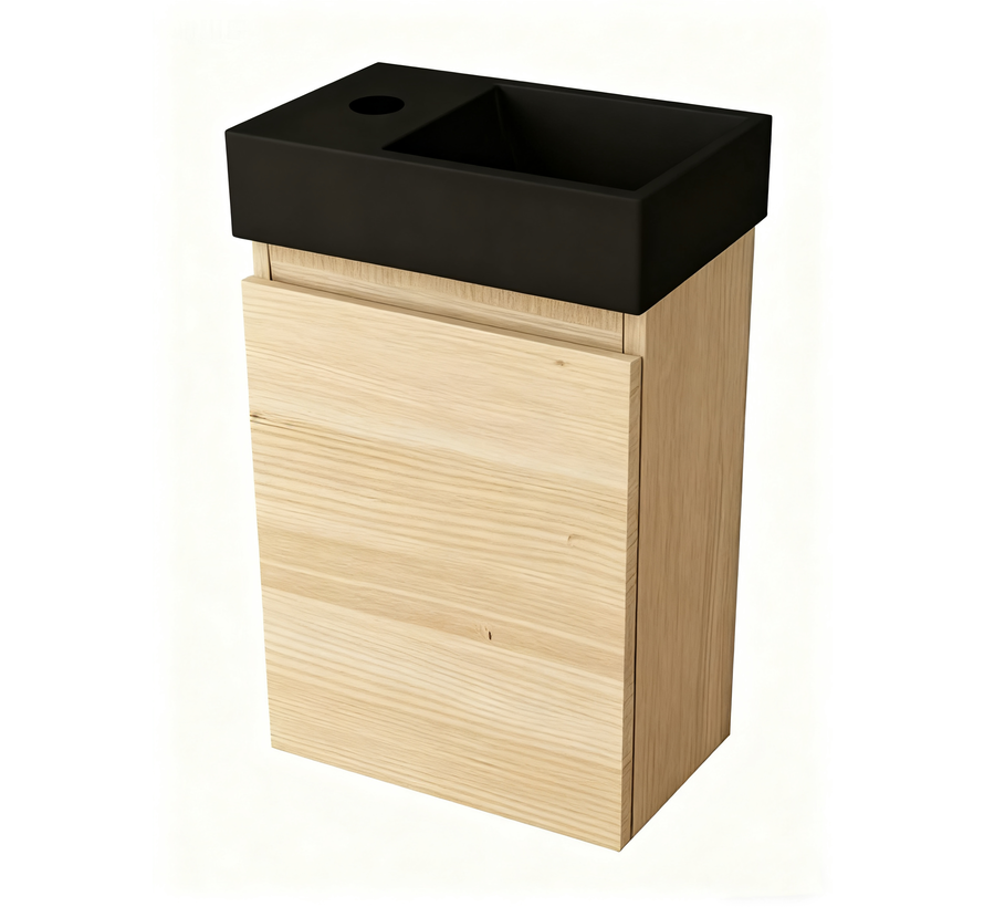 Nurion Toiletmeubel Sam - mat zwarte basin en licht houten kast - 41 x 22,5 x 65 cm