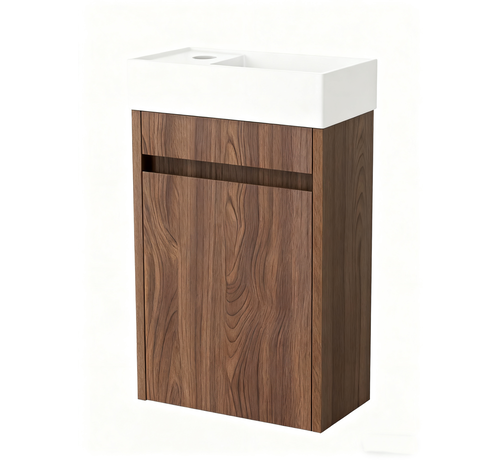 Nurion Nurion Toiletmeubel Vince - glanzend witte basin en donker houten kast - 41 x 22,5 x 65 cm