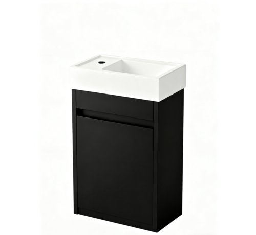 Nurion Nurion Toiletmeubel Tess - glanzend witte basin en zwart houten kast - 41 x 22,5 x 65 cm