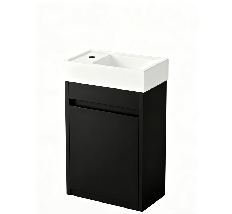 Nurion Toiletmeubel Tess - glanzend witte basin en zwart houten kast - 41 x 22,5 x 65 cm