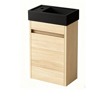 Nurion Nurion Toiletmeubel Nora - mat zwart basin en licht houten kast - 41 x 22,5 x 65 cm