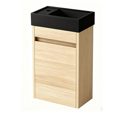 Nurion Nurion Toiletmeubel Nora - mat zwart basin en licht houten kast - 41 x 22,5 x 65 cm
