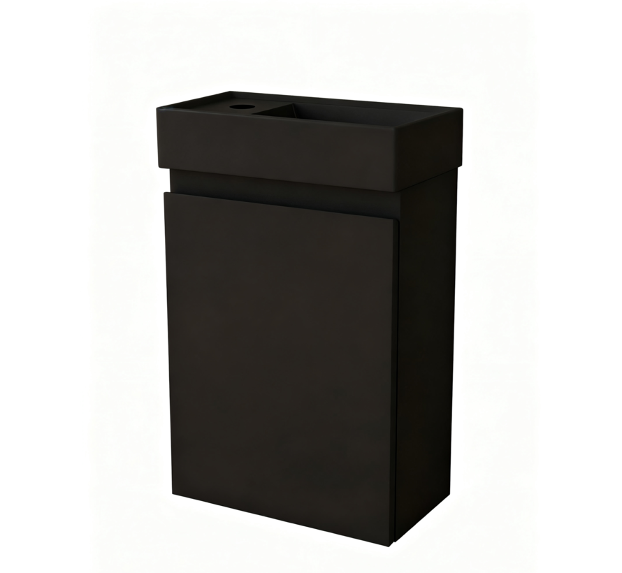 Nurion Toiletmeubel Milan - mat zwarte basin en zwart houden kast - 45 x 22,5 x 65 cm