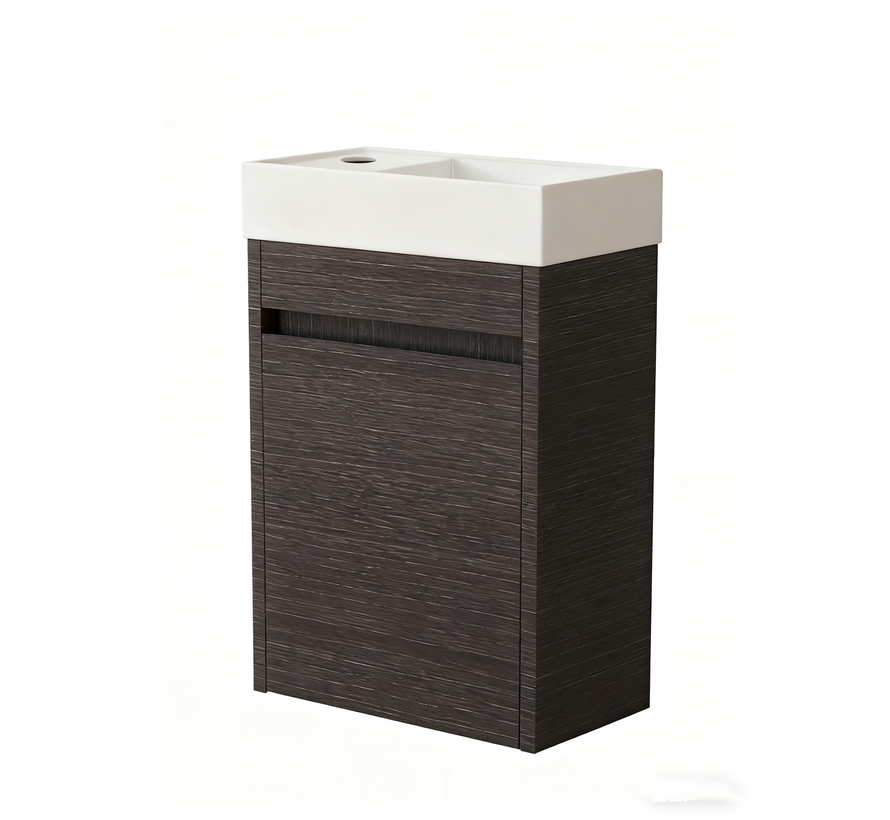 Nurion Toiletmeubel Luca - glanzend wit basin en zwart houten kast - 41 x 22,5 x 65 cm