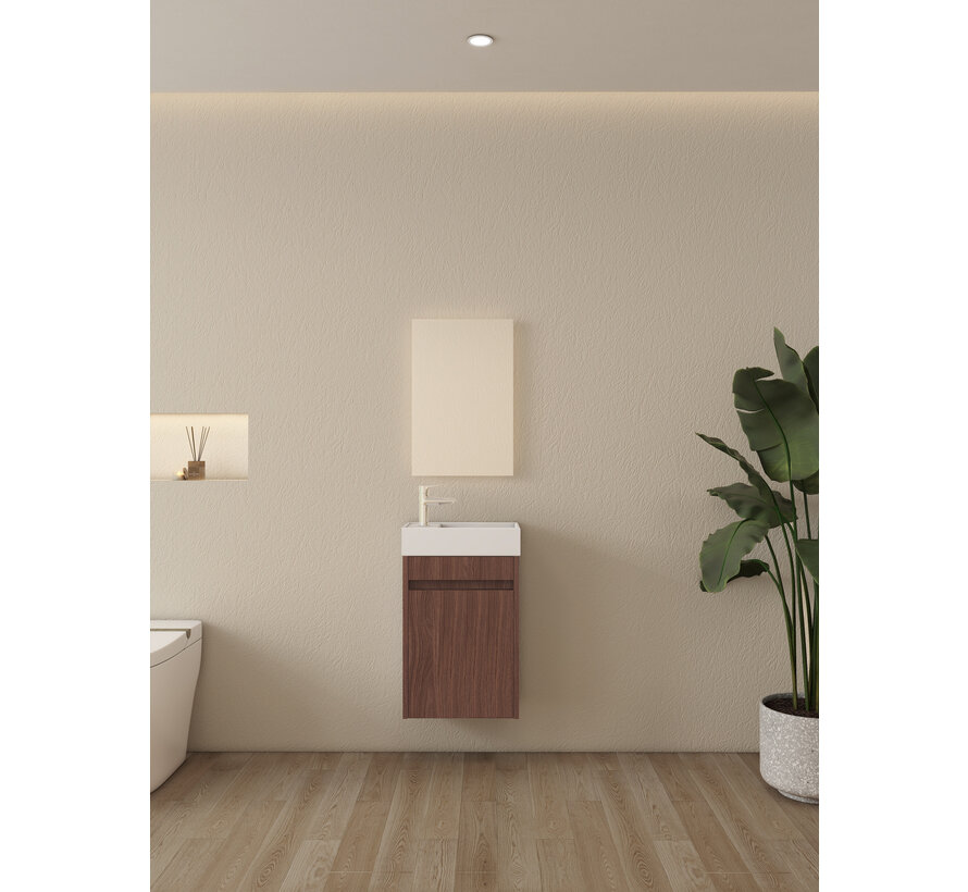 Nurion Toiletmeubel Vince - glanzend witte basin en donker houten kast - 41 x 22,5 x 65 cm