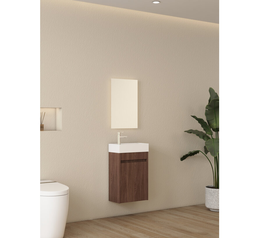 Nurion Toiletmeubel Vince - glanzend witte basin en donker houten kast - 41 x 22,5 x 65 cm