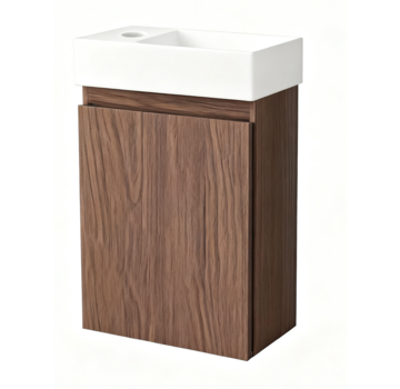 Nurion Nurion Toiletmeubel Finn - glanzend witte basin en donker houten kast - 41 x 22,5 x 65 cm