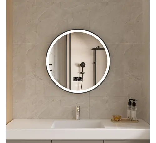 Bella Mirror Smart spiegel rond 60 cm zwart frame met led verlichting, anti-condens en wifi