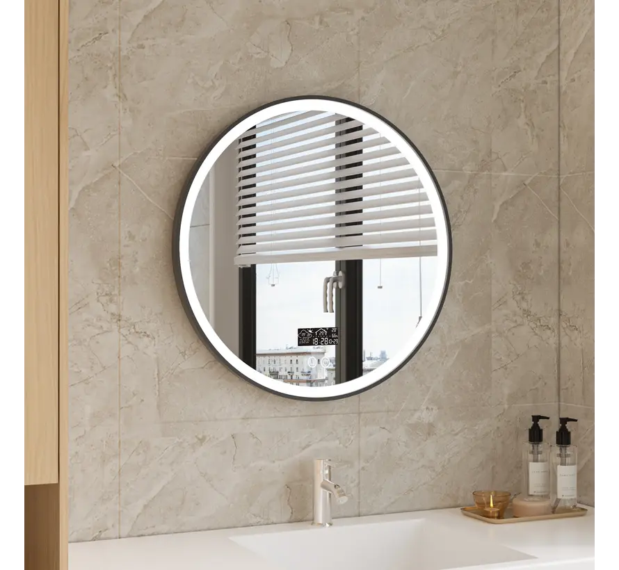 Smart spiegel rond 60 cm zwart frame met led verlichting, anti-condens en wifi